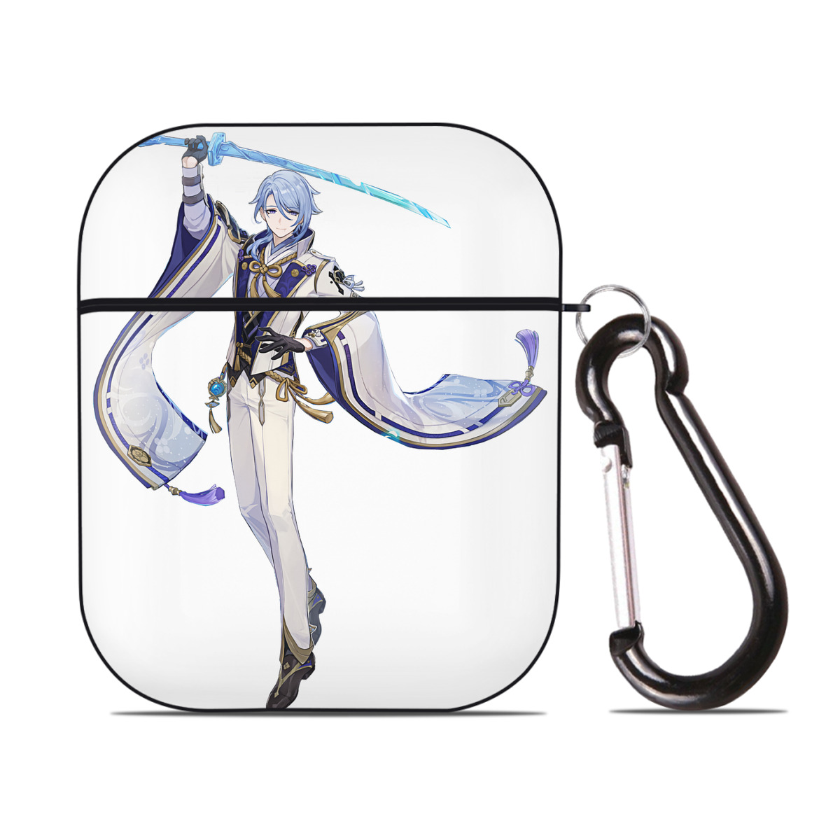 げんし神 神里綾人 かみさとあやと genshin Kamisato Ayato AirPods 第2世代保護ケース ハードシェル ブラック 耐衝撃・防指紋・カラビナ付き