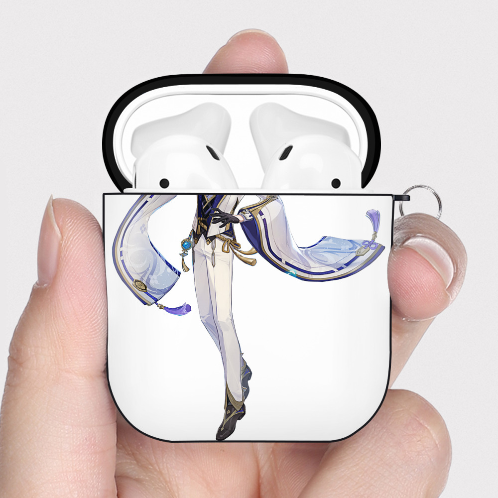 げんし神 神里綾人 かみさとあやと genshin Kamisato Ayato AirPods 第2世代保護ケース ハードシェル ブラック 耐衝撃・防指紋・カラビナ付き