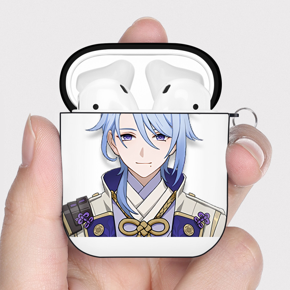 げんし神 神里綾人 かみさとあやと genshin Kamisato Ayato AirPods 第2世代保護ケース ハードシェル ブラック 耐衝撃・防指紋・カラビナ付き