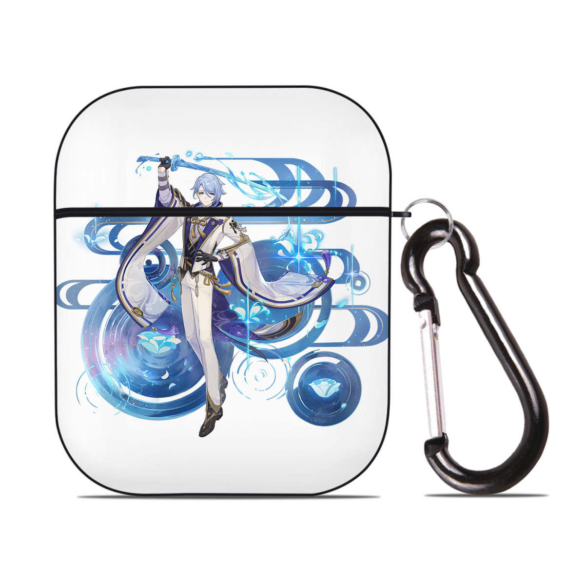 げんし神 神里綾人 かみさとあやと genshin Kamisato Ayato AirPods 第2世代保護ケース ハードシェル ブラック 耐衝撃・防指紋・カラビナ付き