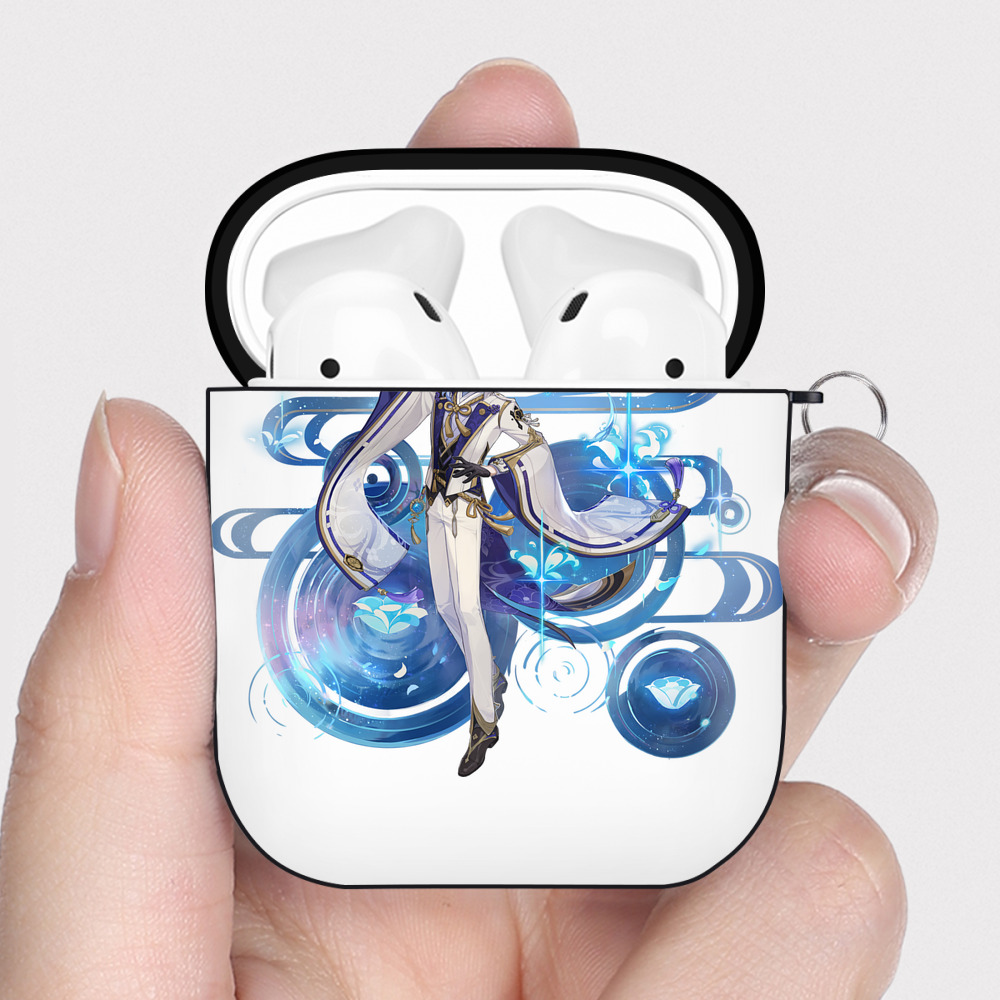 げんし神 神里綾人 かみさとあやと genshin Kamisato Ayato AirPods 第2世代保護ケース ハードシェル ブラック 耐衝撃・防指紋・カラビナ付き
