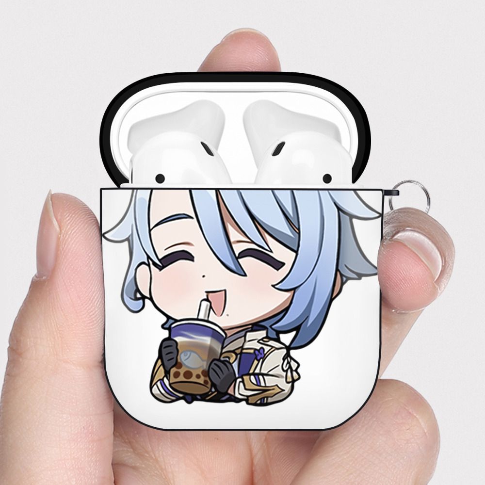 げんし神 神里綾人 かみさとあやと genshin Kamisato Ayato AirPods 第2世代保護ケース ハードシェル ブラック 耐衝撃・防指紋・カラビナ付き