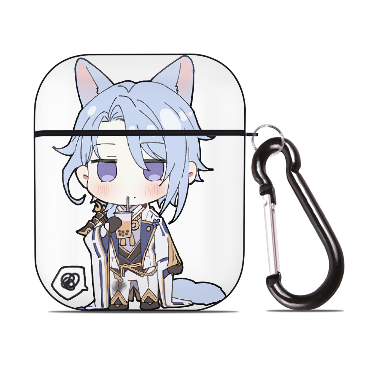 げんし神 神里綾人 かみさとあやと genshin Kamisato Ayato AirPods 第2世代保護ケース ハードシェル ブラック 耐衝撃・防指紋・カラビナ付き