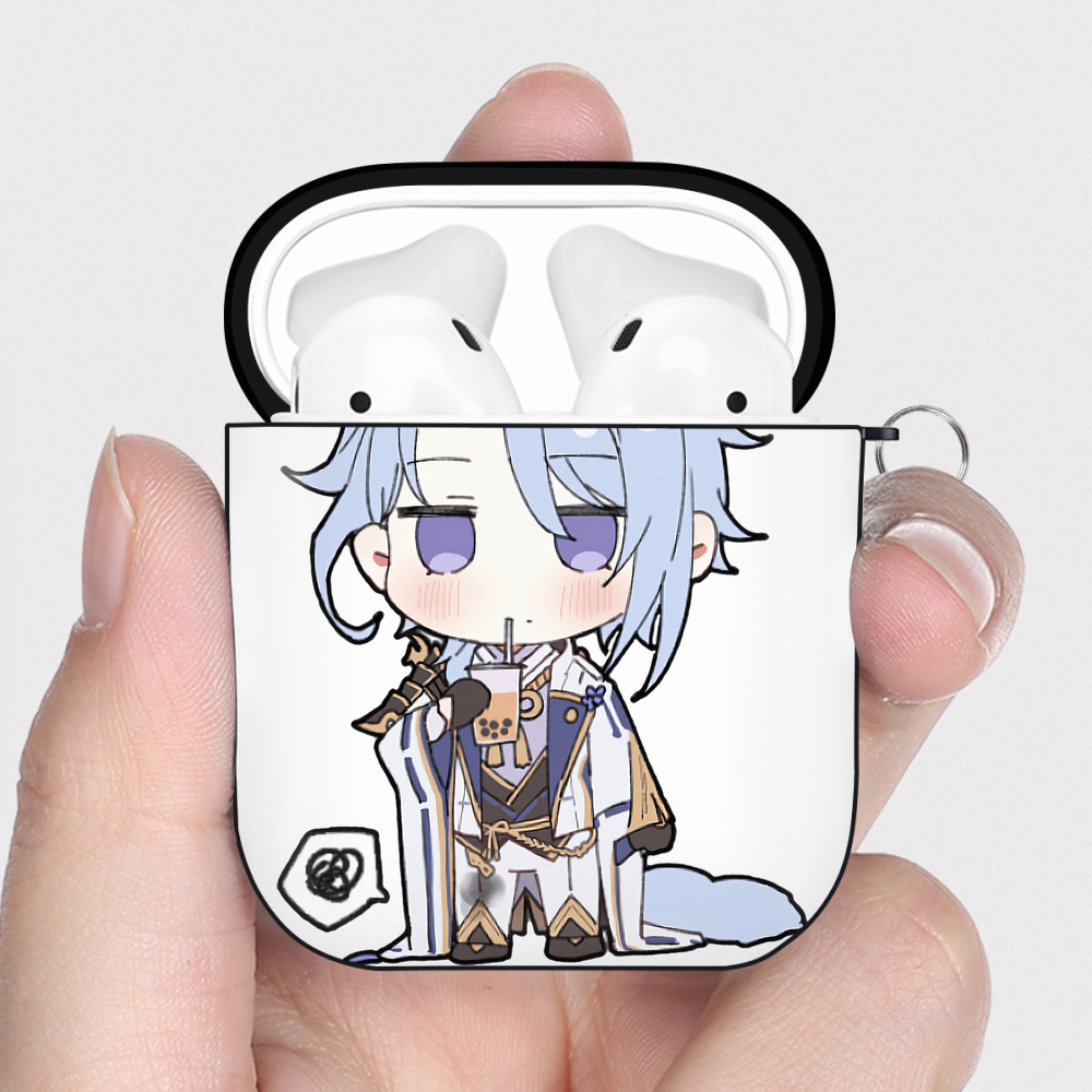 げんし神 神里綾人 かみさとあやと genshin Kamisato Ayato AirPods 第2世代保護ケース ハードシェル ブラック 耐衝撃・防指紋・カラビナ付き