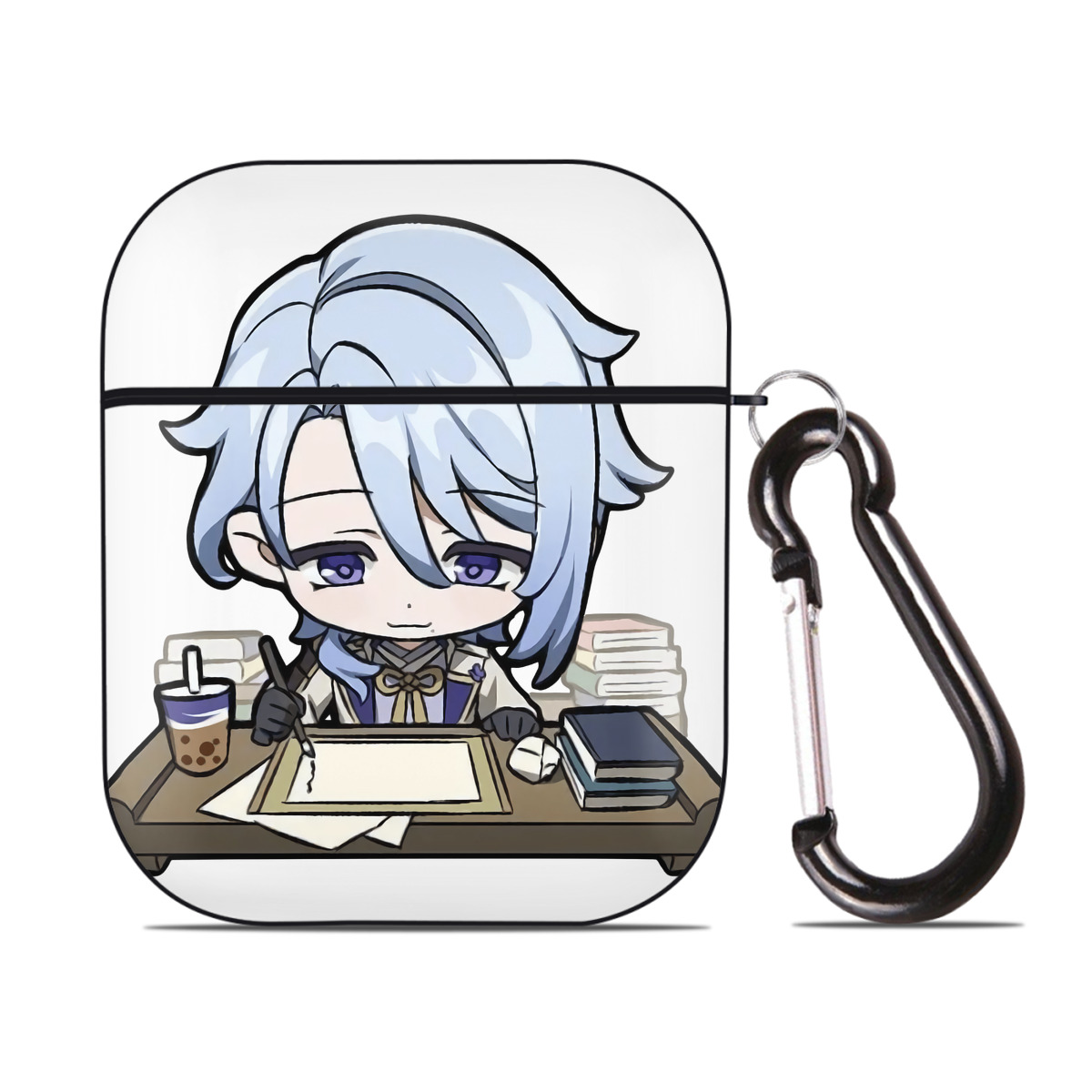 げんし神 神里綾人 かみさとあやと genshin Kamisato Ayato AirPods 第2世代保護ケース ハードシェル ブラック 耐衝撃・防指紋・カラビナ付き