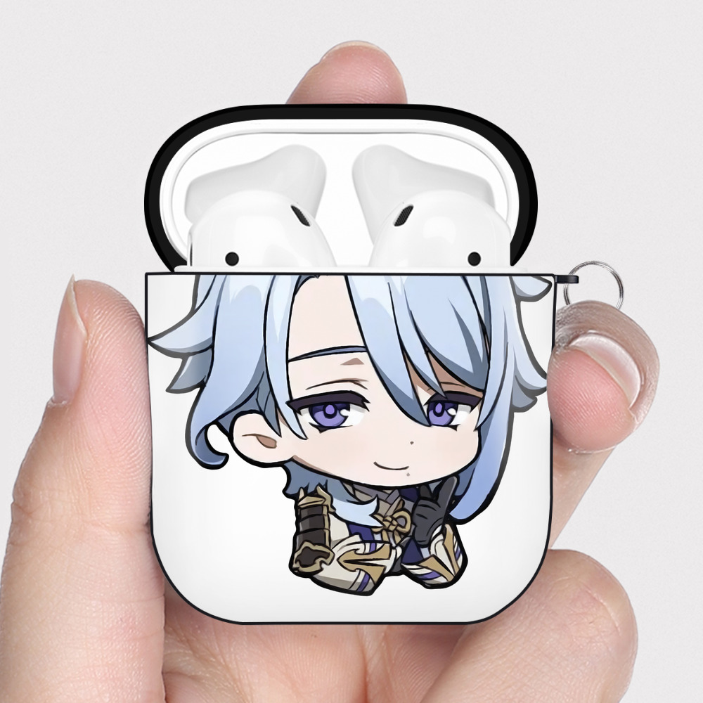 げんし神 神里綾人 かみさとあやと genshin Kamisato Ayato AirPods 第2世代保護ケース ハードシェル ブラック 耐衝撃・防指紋・カラビナ付き