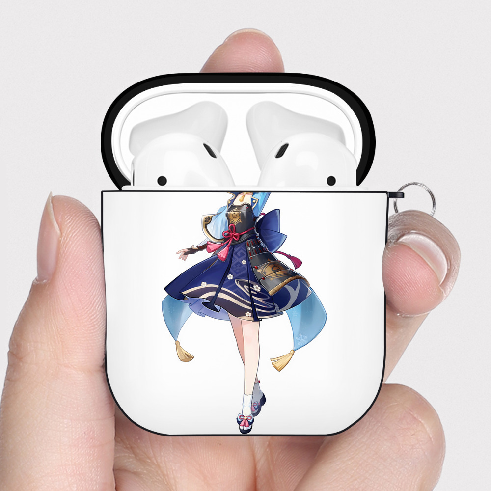 げんし神 神里綾華 神宮寺レン genshin Kamimiya Ren AirPods 第2世代保護ケース ハードシェル ブラック 耐衝撃・防指紋・カラビナ付き