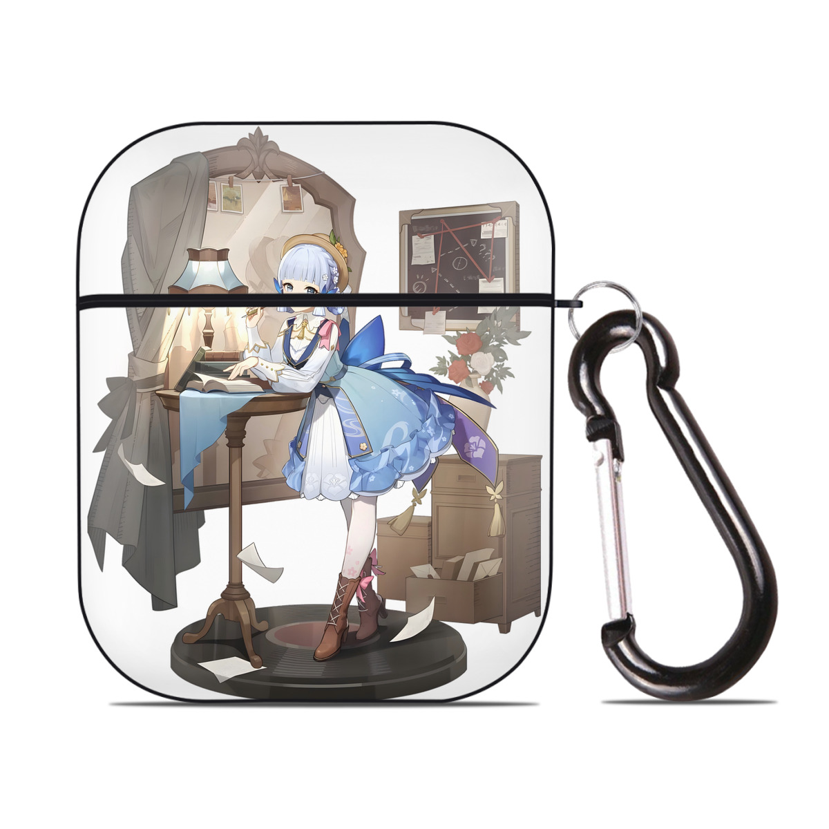 げんし神 神里綾華 神宮寺レン genshin Kamimiya Ren AirPods 第2世代保護ケース ハードシェル ブラック 耐衝撃・防指紋・カラビナ付き