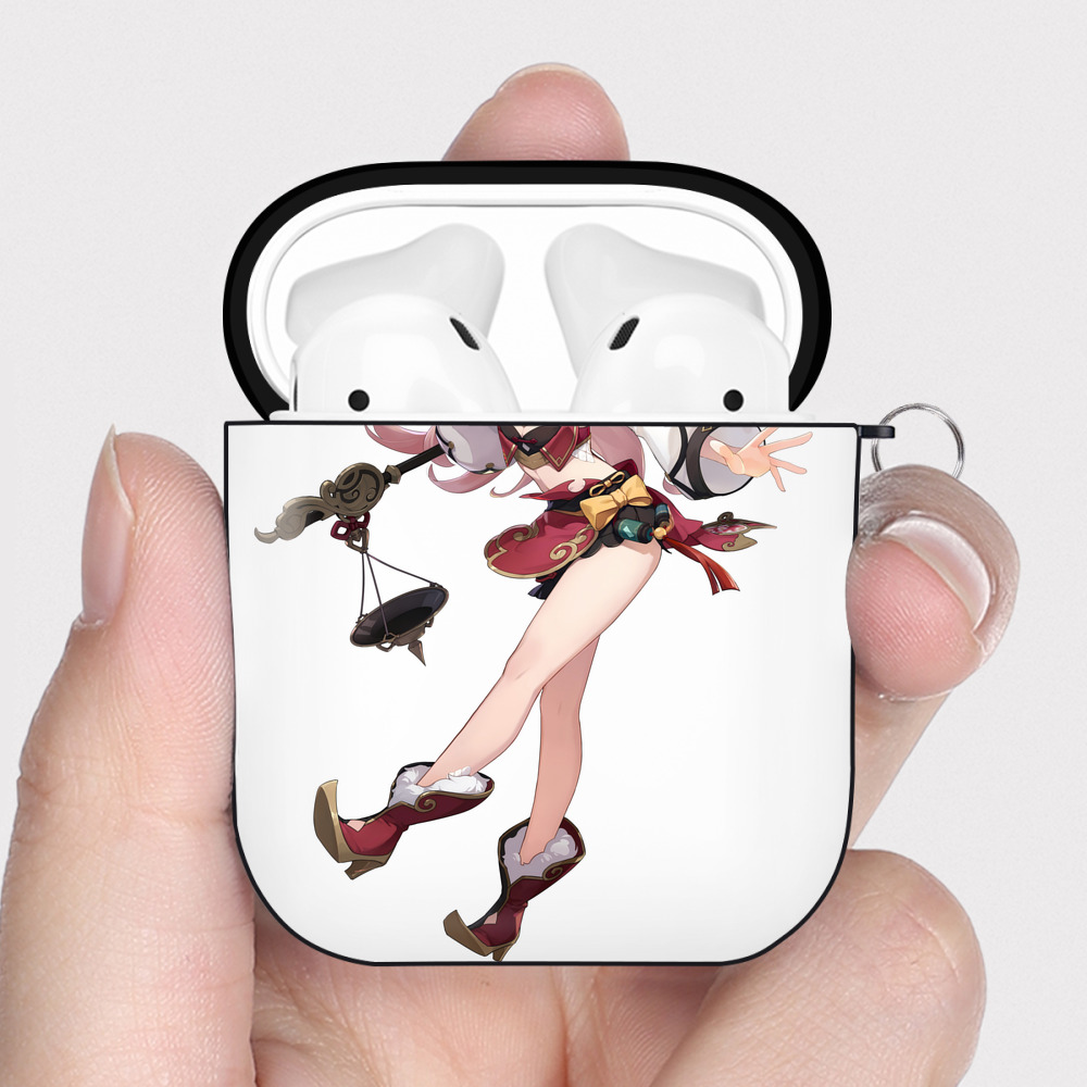 げんし神 ヤンフェイ genshin Yanfei AirPods 第2世代保護ケース ハードシェル ブラック 耐衝撃・防指紋・カラビナ付き
