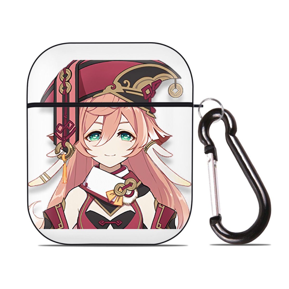 げんし神 ヤンフェイ genshin Yanfei AirPods 第2世代保護ケース ハードシェル ブラック 耐衝撃・防指紋・カラビナ付き