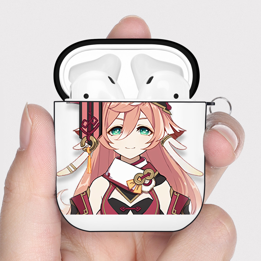 げんし神 ヤンフェイ genshin Yanfei AirPods 第2世代保護ケース ハードシェル ブラック 耐衝撃・防指紋・カラビナ付き