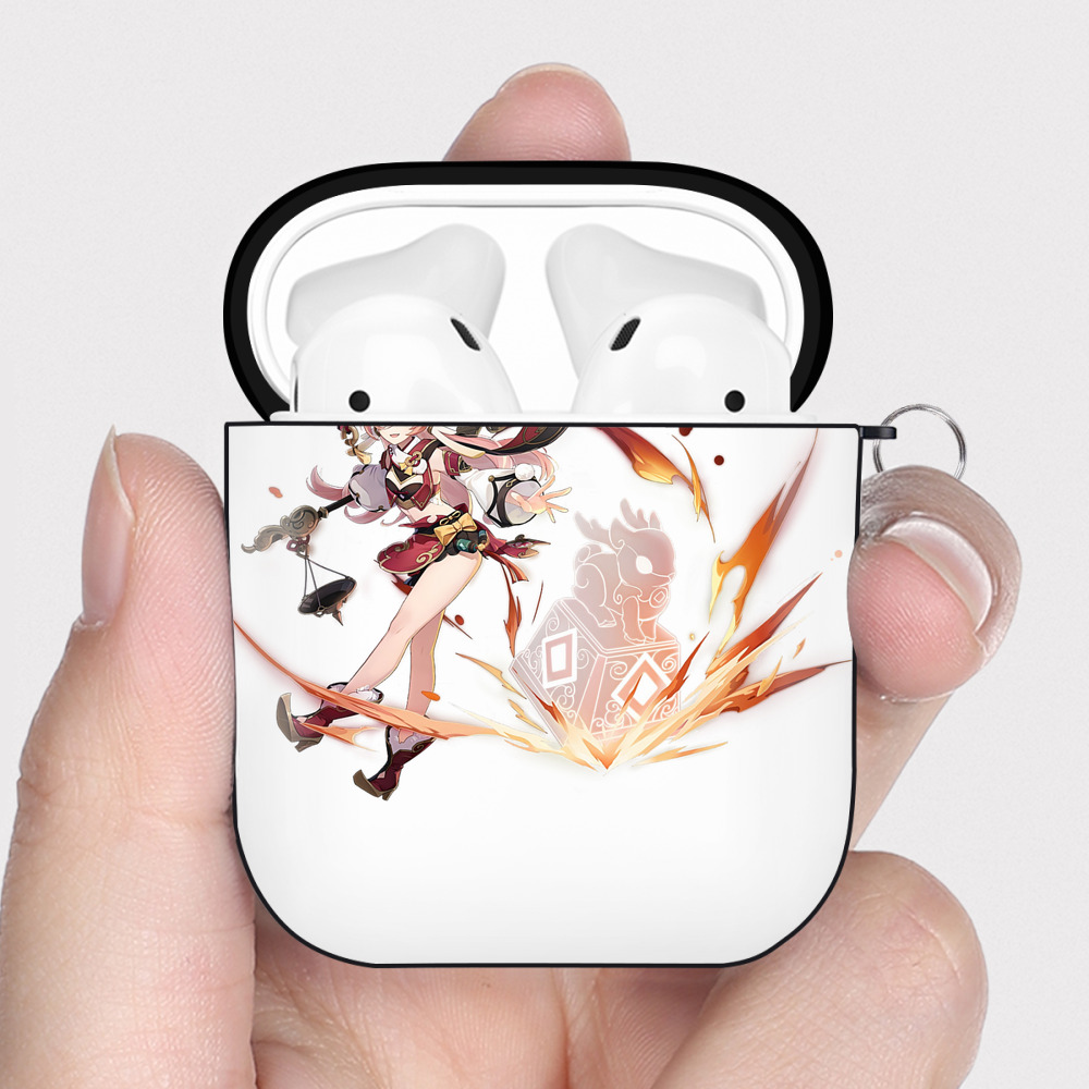 げんし神 ヤンフェイ genshin Yanfei AirPods 第2世代保護ケース ハードシェル ブラック 耐衝撃・防指紋・カラビナ付き