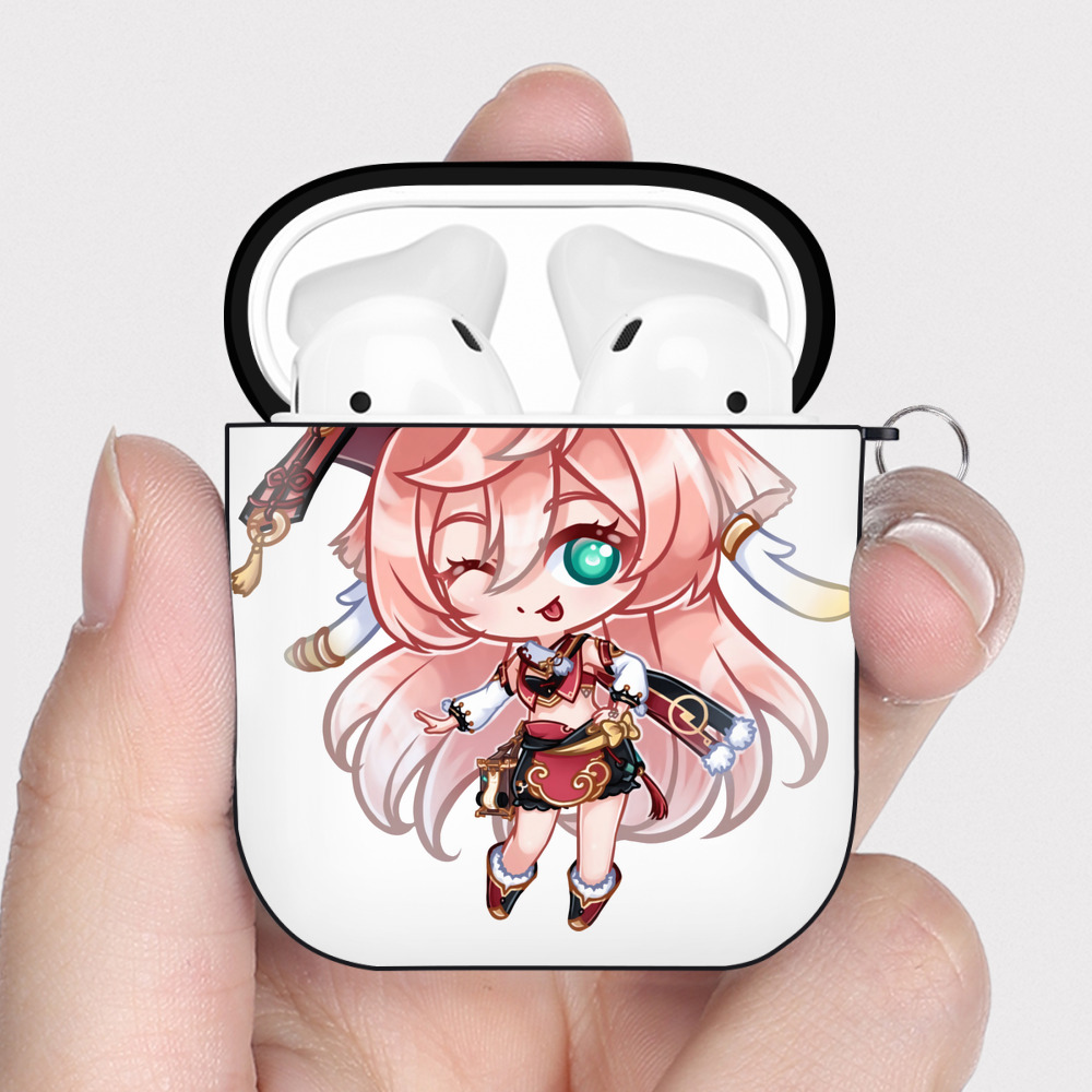 げんし神 ヤンフェイ genshin Yanfei AirPods 第2世代保護ケース ハードシェル ブラック 耐衝撃・防指紋・カラビナ付き