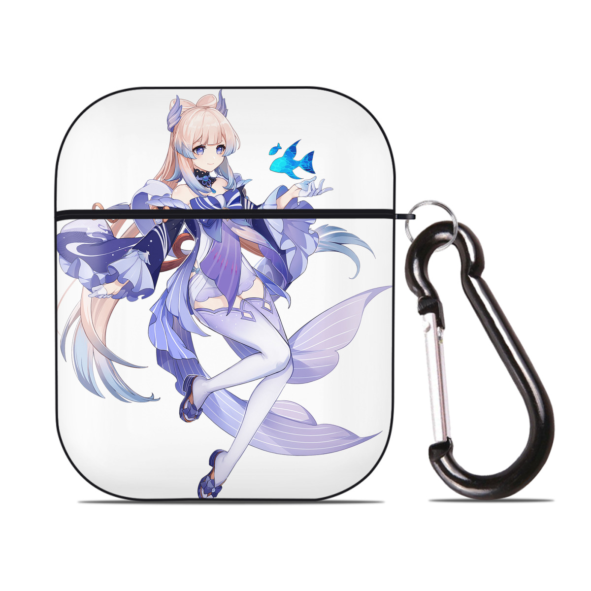 げんし神 珊瑚宮心海 サンゴノミヤ・ココミ genshin Sangonomiya Kokomi AirPods 第2世代保護ケース ハードシェル ブラック 耐衝撃・防指紋・カラビナ付き