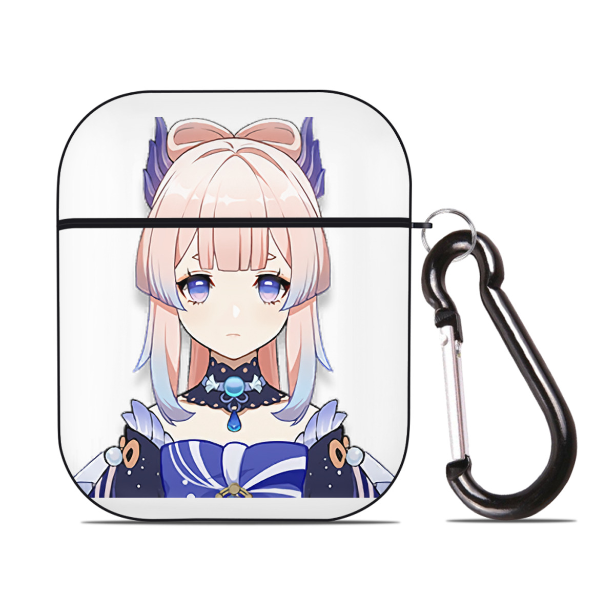 げんし神 珊瑚宮心海 サンゴノミヤ・ココミ genshin Sangonomiya Kokomi AirPods 第2世代保護ケース ハードシェル ブラック 耐衝撃・防指紋・カラビナ付き