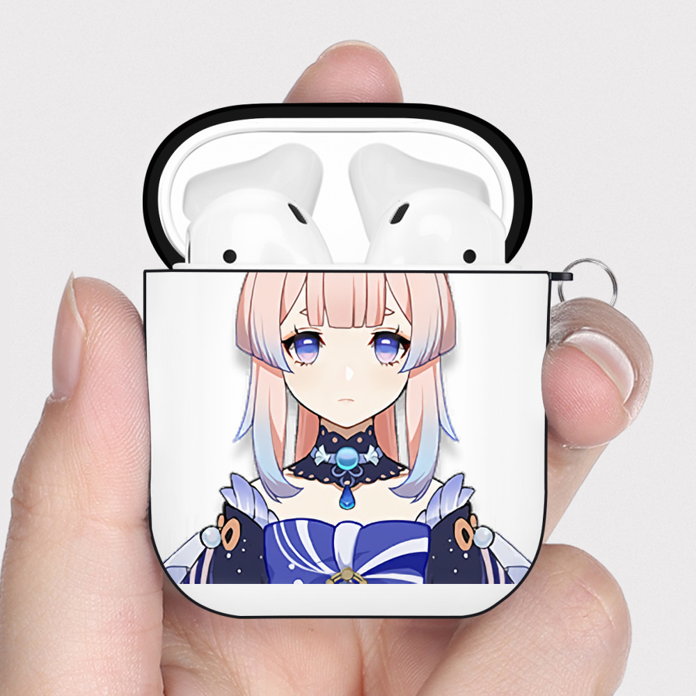 げんし神 珊瑚宮心海 サンゴノミヤ・ココミ genshin Sangonomiya Kokomi AirPods 第2世代保護ケース ハードシェル ブラック 耐衝撃・防指紋・カラビナ付き