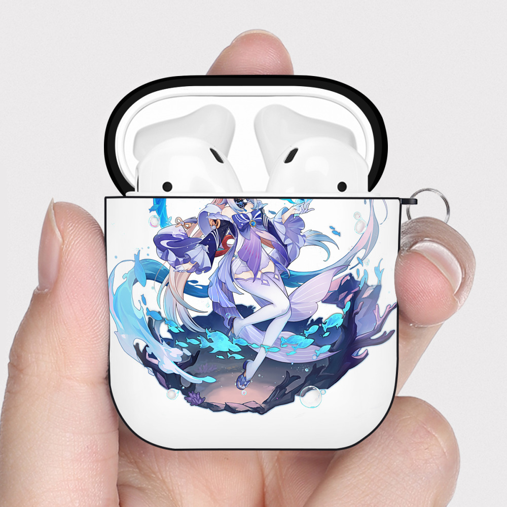 げんし神 珊瑚宮心海 サンゴノミヤ・ココミ genshin Sangonomiya Kokomi AirPods 第2世代保護ケース ハードシェル ブラック 耐衝撃・防指紋・カラビナ付き