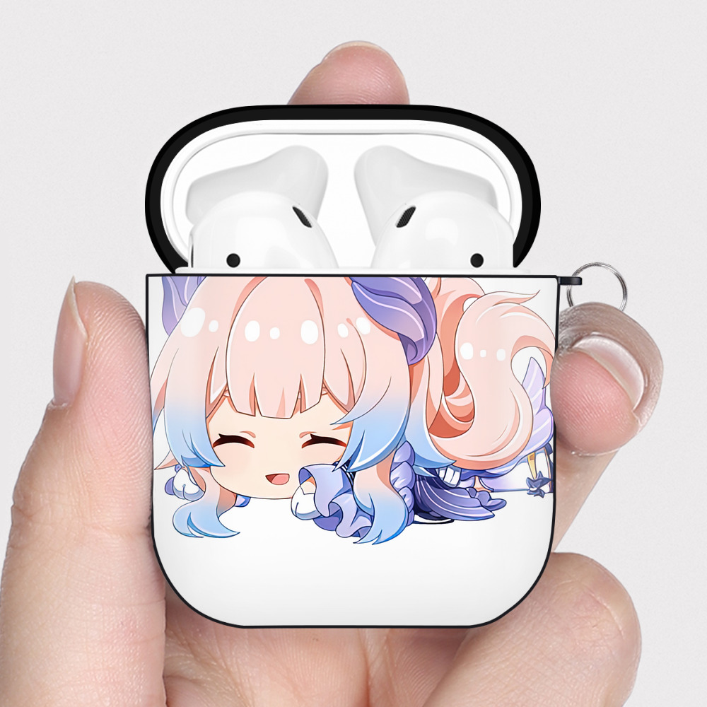 げんし神 珊瑚宮心海 サンゴノミヤ・ココミ genshin Sangonomiya Kokomi AirPods 第2世代保護ケース ハードシェル ブラック 耐衝撃・防指紋・カラビナ付き