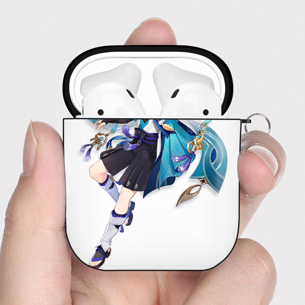 げんし神 さんペい genshin Sanpei AirPods 第2世代保護ケース ハードシェル ブラック 耐衝撃・防指紋・カラビナ付き
