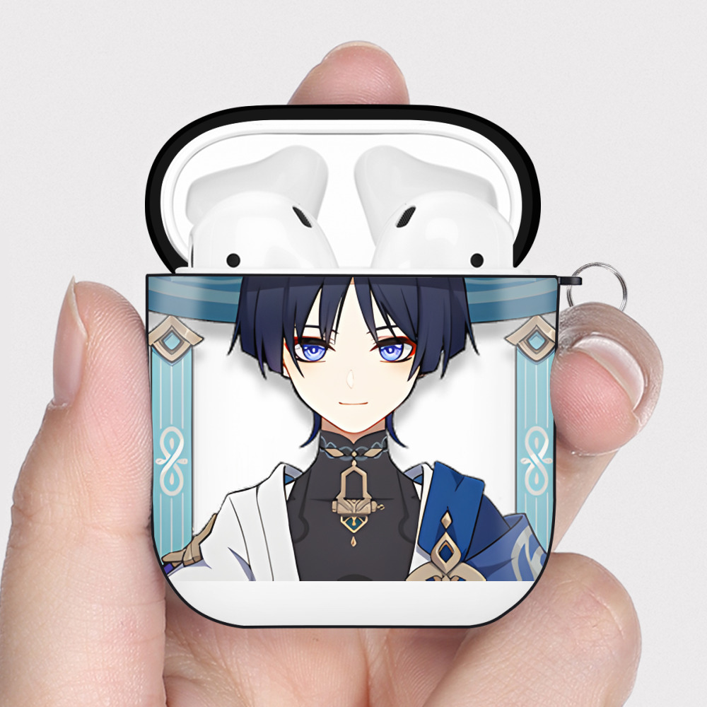 げんし神 さんペい genshin Sanpei AirPods 第2世代保護ケース ハードシェル ブラック 耐衝撃・防指紋・カラビナ付き