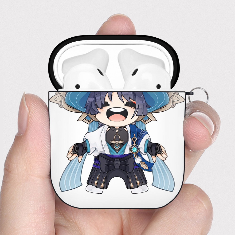 げんし神 さんペい genshin Sanpei AirPods 第2世代保護ケース ハードシェル ブラック 耐衝撃・防指紋・カラビナ付き