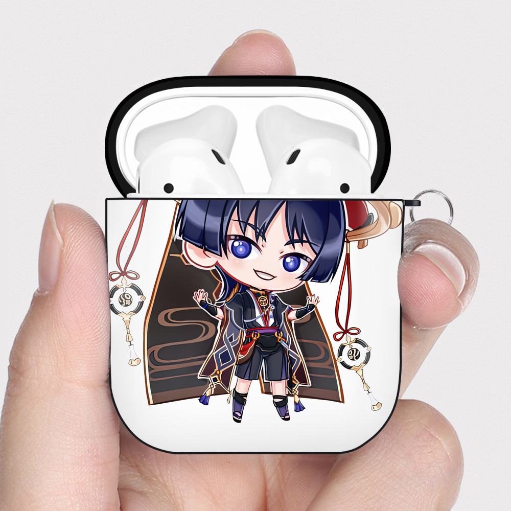 げんし神 さんペい genshin Sanpei AirPods 第2世代保護ケース ハードシェル ブラック 耐衝撃・防指紋・カラビナ付き