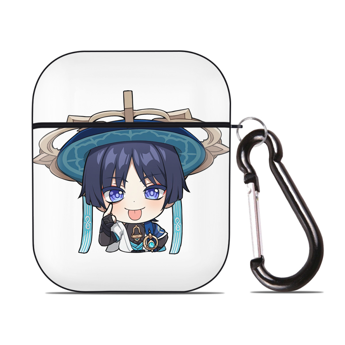 げんし神 さんペい genshin Sanpei AirPods 第2世代保護ケース ハードシェル ブラック 耐衝撃・防指紋・カラビナ付き