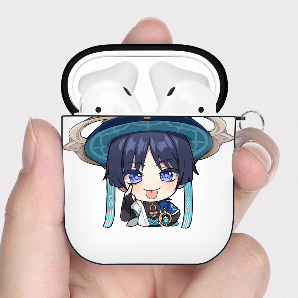 げんし神 さんペい genshin Sanpei AirPods 第2世代保護ケース ハードシェル ブラック 耐衝撃・防指紋・カラビナ付き