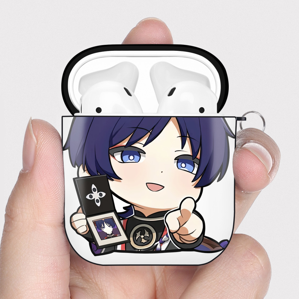 げんし神 さんペい genshin Sanpei AirPods 第2世代保護ケース ハードシェル ブラック 耐衝撃・防指紋・カラビナ付き