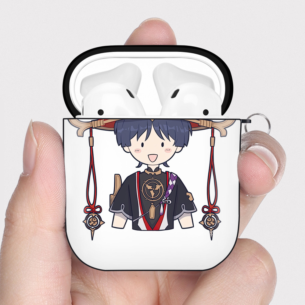 げんし神 さんペい genshin Sanpei AirPods 第2世代保護ケース ハードシェル ブラック 耐衝撃・防指紋・カラビナ付き