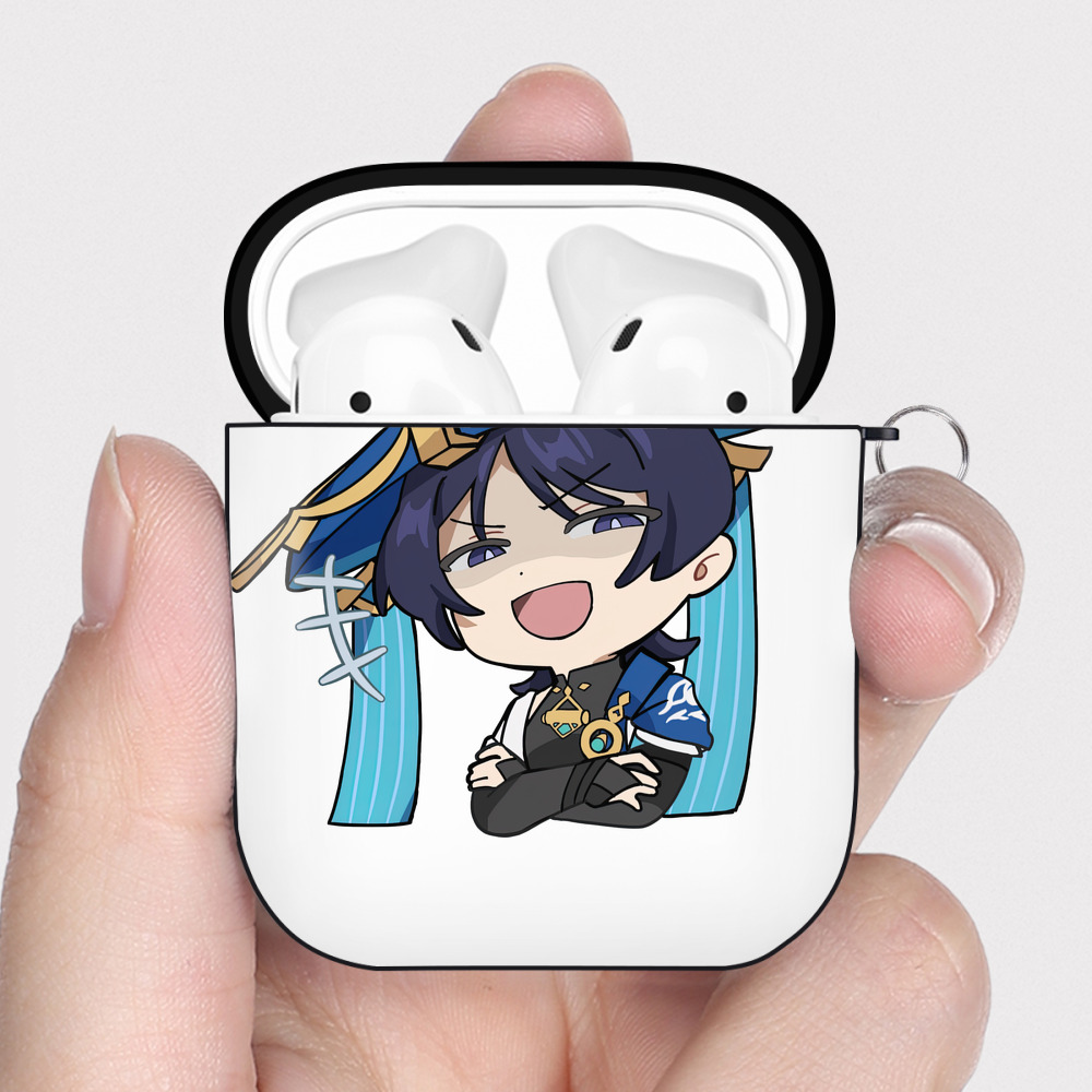 げんし神 さんペい genshin Sanpei AirPods 第2世代保護ケース ハードシェル ブラック 耐衝撃・防指紋・カラビナ付き