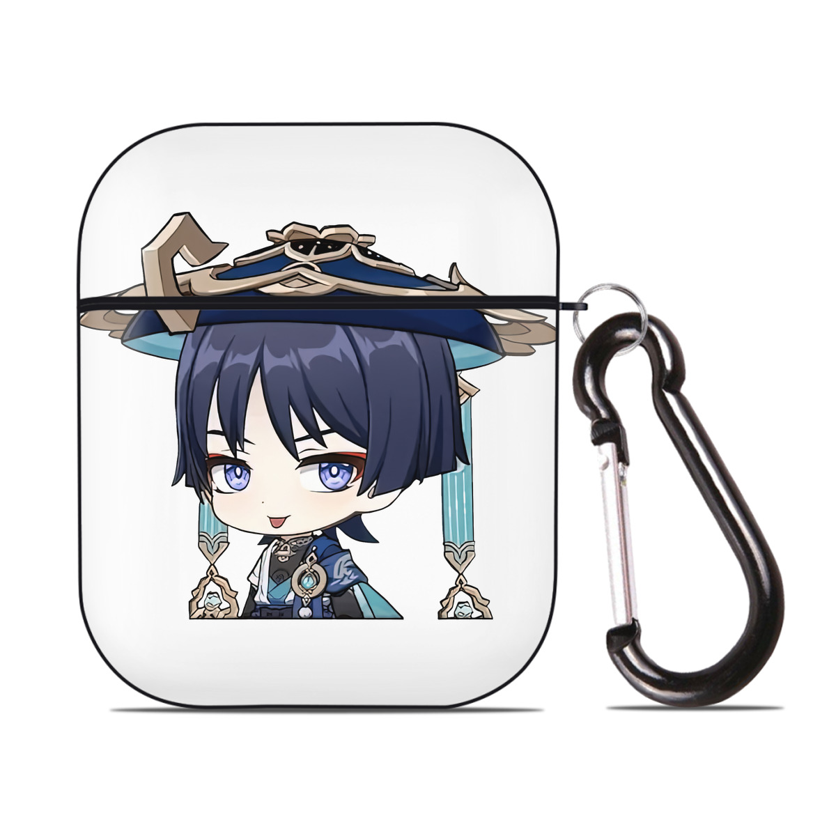 げんし神 さんペい genshin Sanpei AirPods 第2世代保護ケース ハードシェル ブラック 耐衝撃・防指紋・カラビナ付き