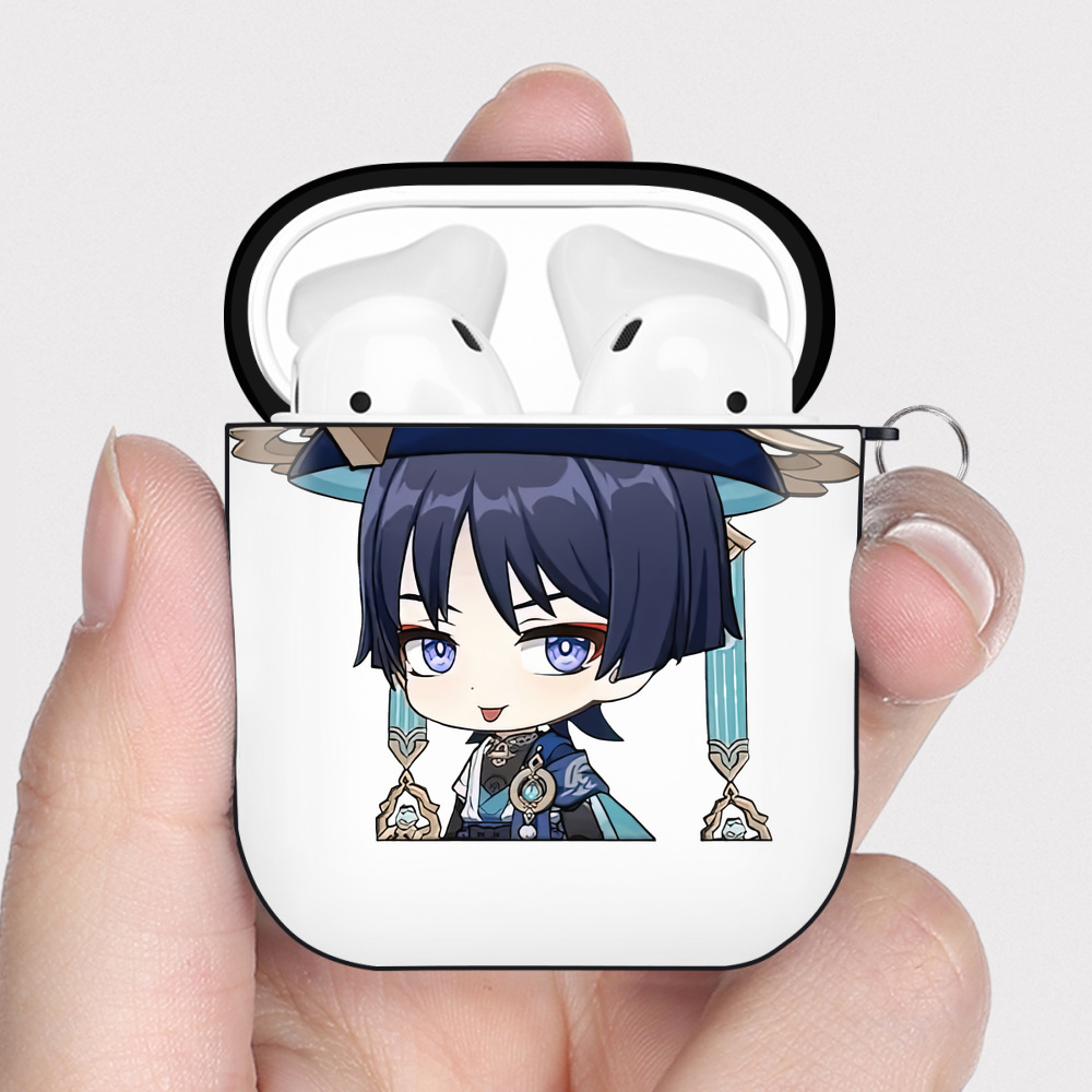 げんし神 さんペい genshin Sanpei AirPods 第2世代保護ケース ハードシェル ブラック 耐衝撃・防指紋・カラビナ付き