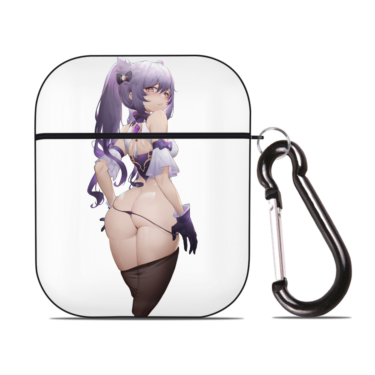 げんし神 刻晴 こくせい genshin Kokusei AirPods 第2世代保護ケース ハードシェル ブラック 耐衝撃・防指紋・カラビナ付き