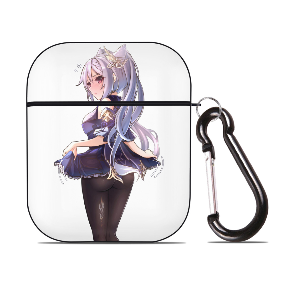 げんし神 刻晴 こくせい genshin Kokusei AirPods 第2世代保護ケース ハードシェル ブラック 耐衝撃・防指紋・カラビナ付き