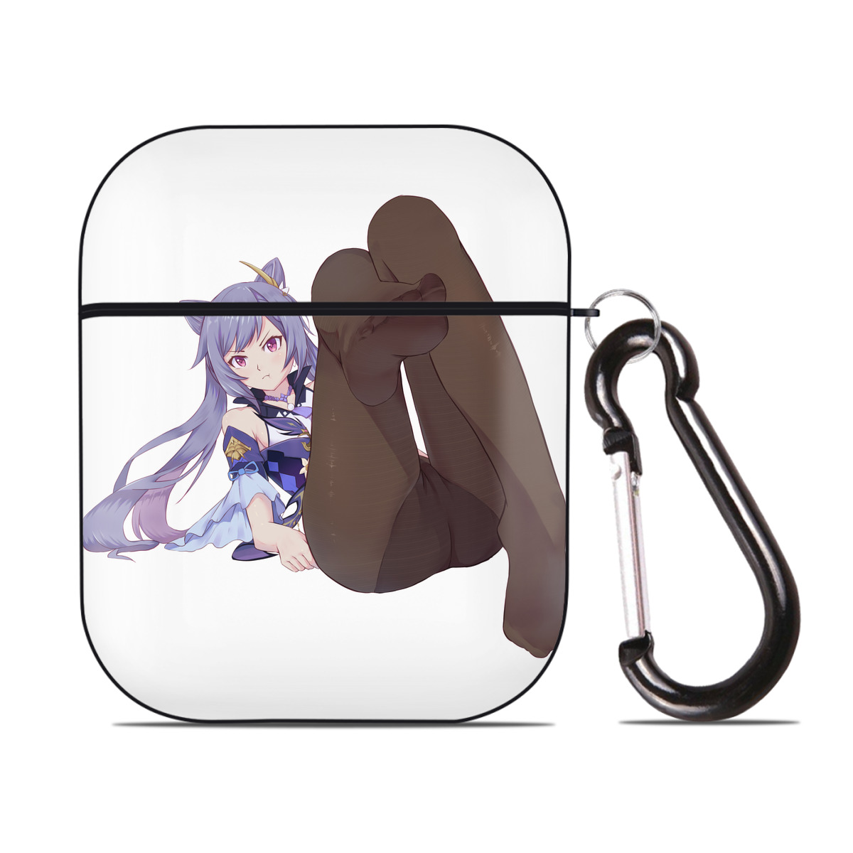 げんし神 刻晴 こくせい genshin Kokusei AirPods 第2世代保護ケース ハードシェル ブラック 耐衝撃・防指紋・カラビナ付き
