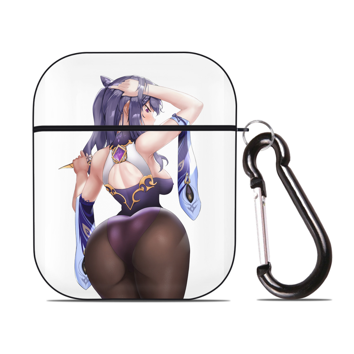 げんし神 刻晴 こくせい genshin Kokusei AirPods 第2世代保護ケース ハードシェル ブラック 耐衝撃・防指紋・カラビナ付き