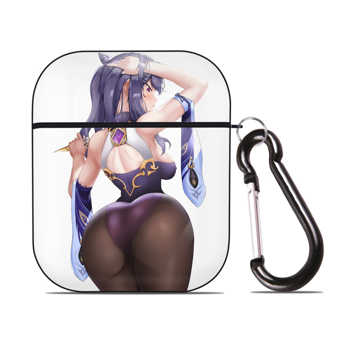 げんし神 刻晴 こくせい genshin Kokusei AirPods 第2世代保護ケース ハードシェル ブラック 耐衝撃・防指紋・カラビナ付き