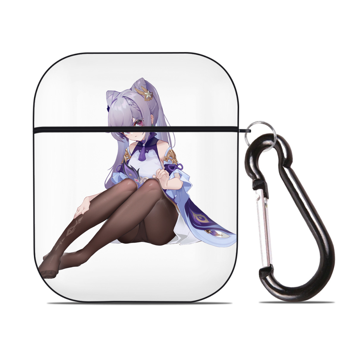 げんし神 刻晴 こくせい genshin Kokusei AirPods 第2世代保護ケース ハードシェル ブラック 耐衝撃・防指紋・カラビナ付き