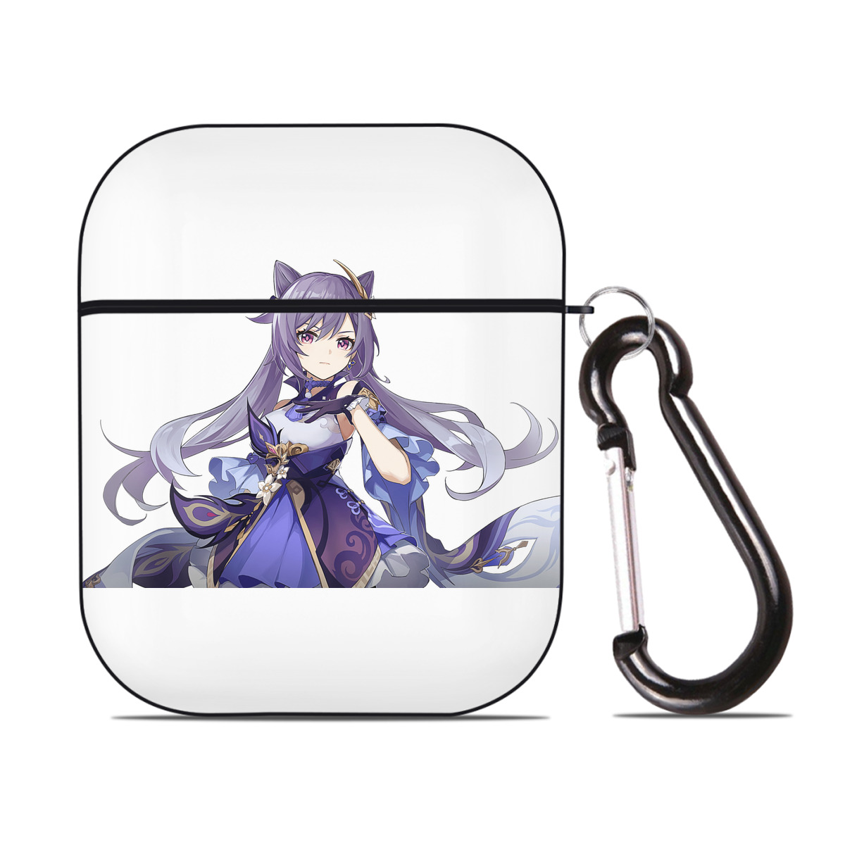 げんし神 刻晴 こくせい genshin Kokusei AirPods 第2世代保護ケース ハードシェル ブラック 耐衝撃・防指紋・カラビナ付き