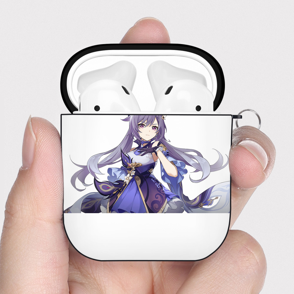げんし神 刻晴 こくせい genshin Kokusei AirPods 第2世代保護ケース ハードシェル ブラック 耐衝撃・防指紋・カラビナ付き