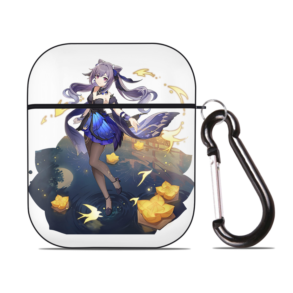 げんし神 刻晴 こくせい genshin Kokusei AirPods 第2世代保護ケース ハードシェル ブラック 耐衝撃・防指紋・カラビナ付き
