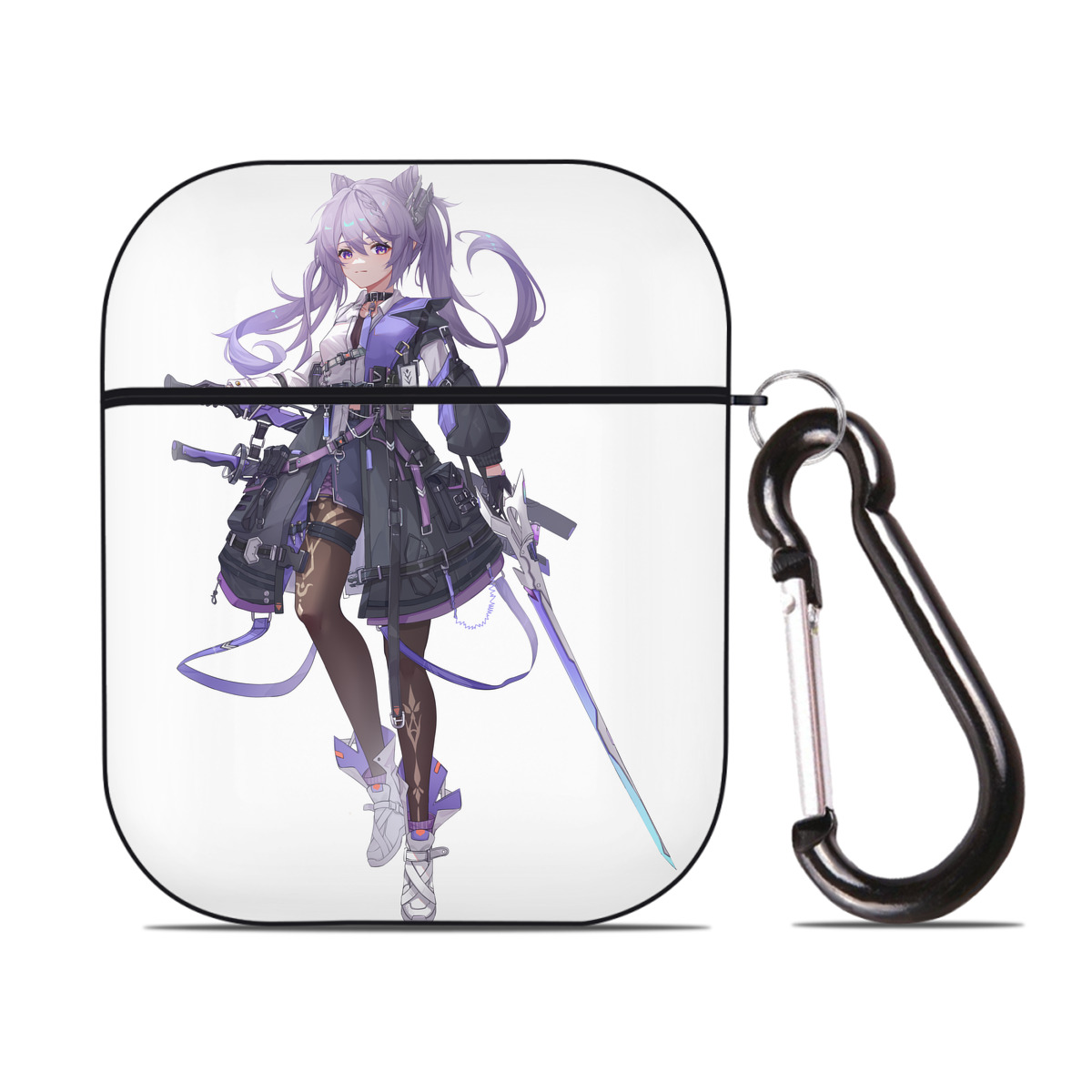 げんし神 刻晴 こくせい genshin Kokusei AirPods 第2世代保護ケース ハードシェル ブラック 耐衝撃・防指紋・カラビナ付き