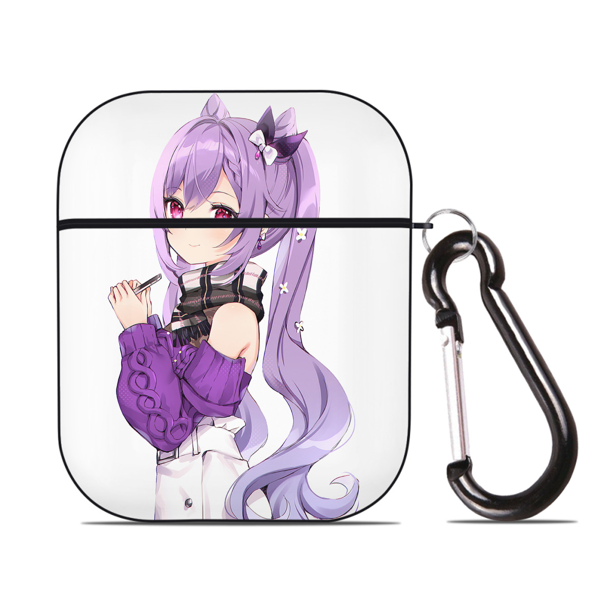 げんし神 刻晴 こくせい genshin Kokusei AirPods 第2世代保護ケース ハードシェル ブラック 耐衝撃・防指紋・カラビナ付き
