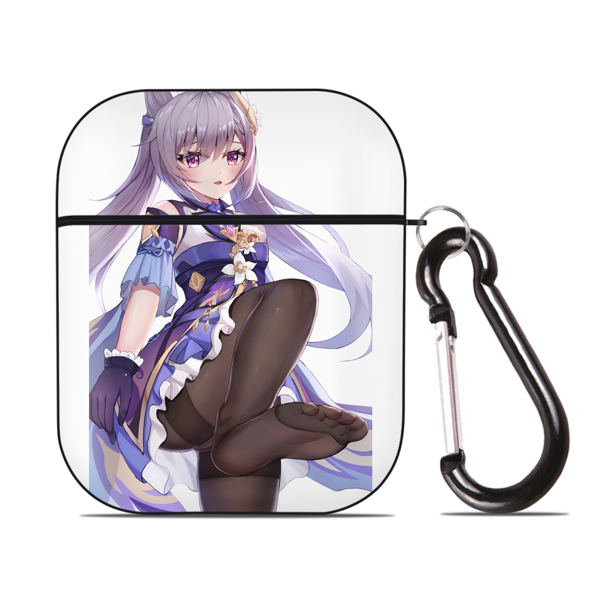 げんし神 刻晴 こくせい genshin Kokusei AirPods 第2世代保護ケース ハードシェル ブラック 耐衝撃・防指紋・カラビナ付き