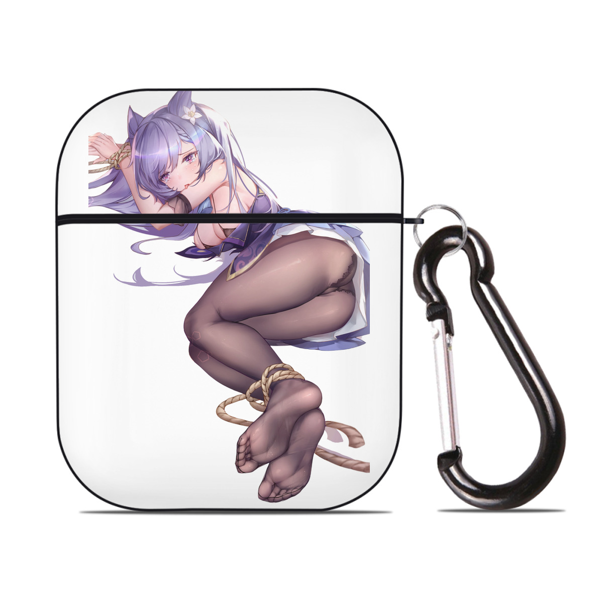 げんし神 刻晴 こくせい genshin Kokusei AirPods 第2世代保護ケース ハードシェル ブラック 耐衝撃・防指紋・カラビナ付き