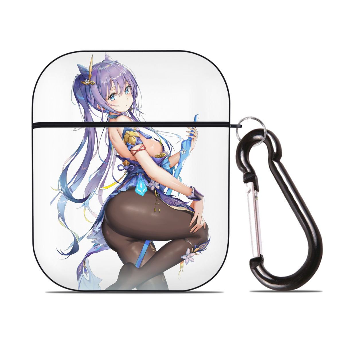 げんし神 刻晴 こくせい genshin Kokusei AirPods 第2世代保護ケース ハードシェル ブラック 耐衝撃・防指紋・カラビナ付き