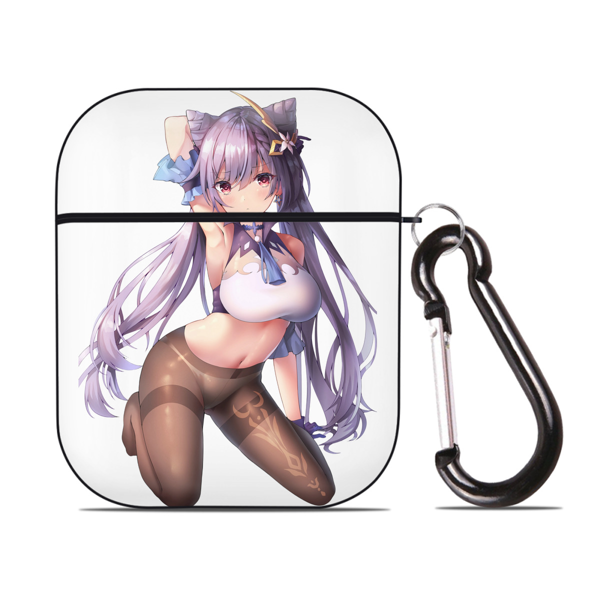 げんし神 刻晴 こくせい genshin Kokusei AirPods 第2世代保護ケース ハードシェル ブラック 耐衝撃・防指紋・カラビナ付き