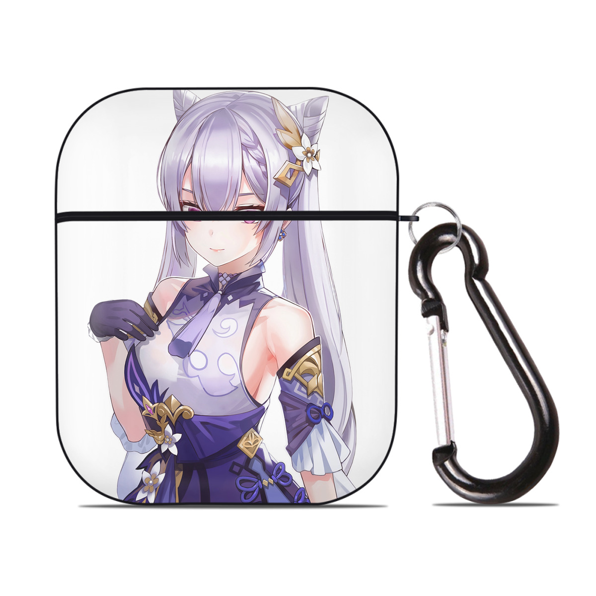 げんし神 刻晴 こくせい genshin Kokusei AirPods 第2世代保護ケース ハードシェル ブラック 耐衝撃・防指紋・カラビナ付き