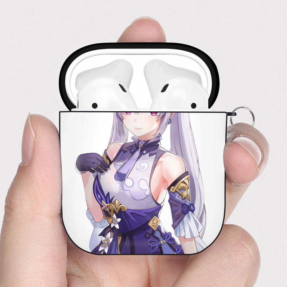 げんし神 刻晴 こくせい genshin Kokusei AirPods 第2世代保護ケース ハードシェル ブラック 耐衝撃・防指紋・カラビナ付き